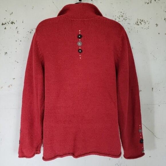 WOOLRICH Women's VINTAGE 90's Grandma V-neck Collar Red Sweater Size Large - Picture 7 of 9